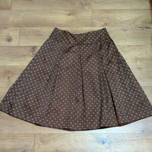 DKNY wide waist pleated brown silk preppy chic academia skirt sz 10